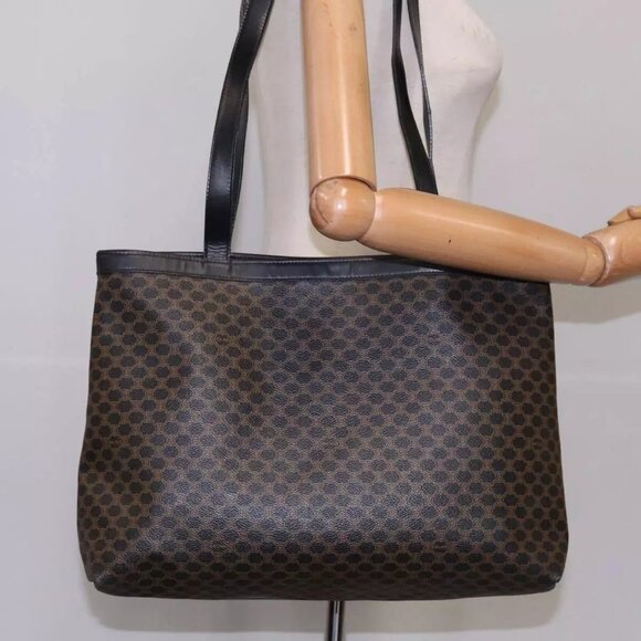 CELINE Macadam Canvas Tote Bag PVC Leather Black Auth yk17145 - Picture 3 of 16